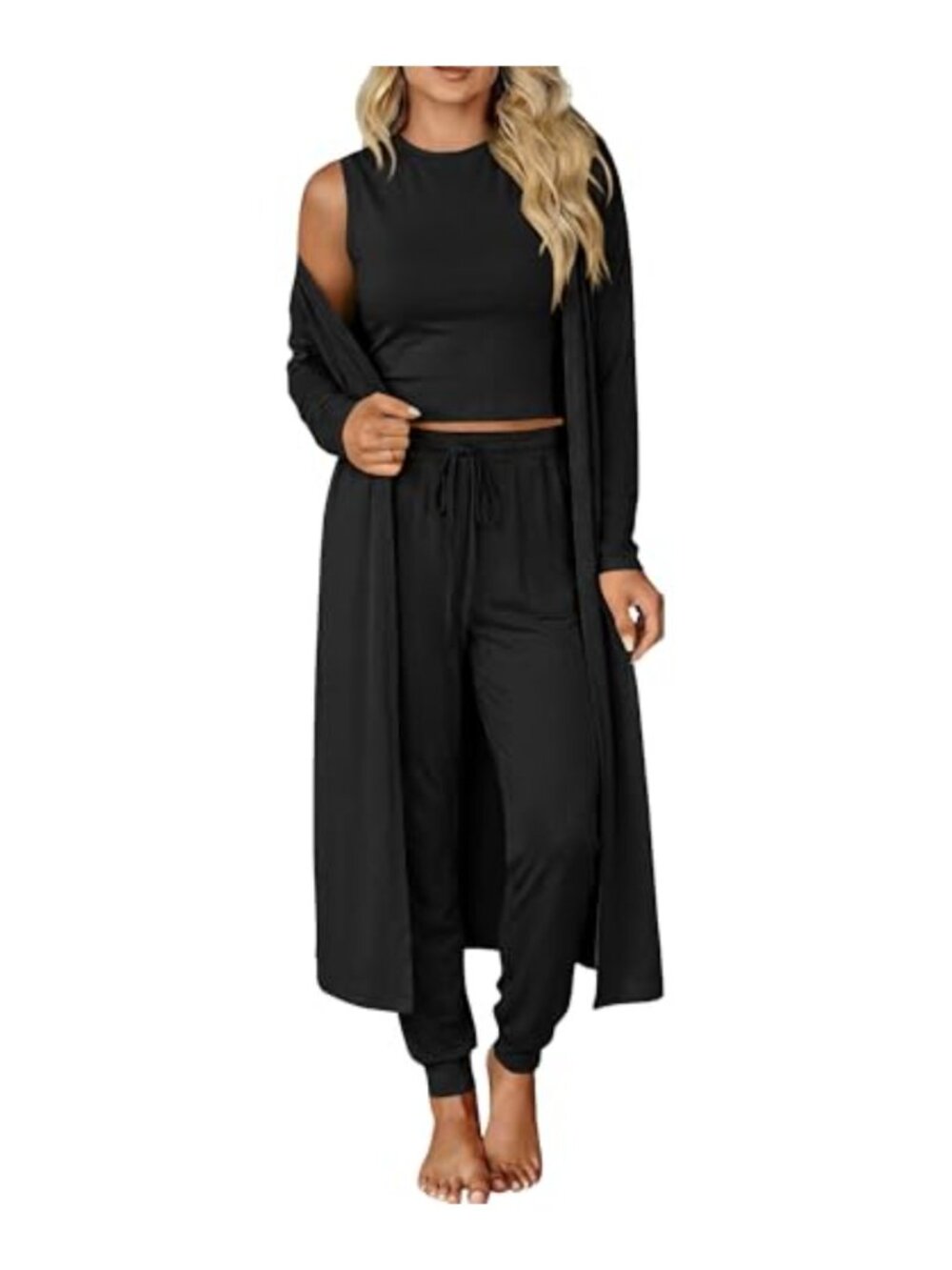 Womens 3 Piece Sweatsuit Set Lightweight Lounge Set Cardigan Tank Pants